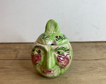 Preciosa vintage retro sin nombre Ugly Face Pot. Salsa de manzana Kitsch Diseño inusual mediados de siglo retro en buen estado