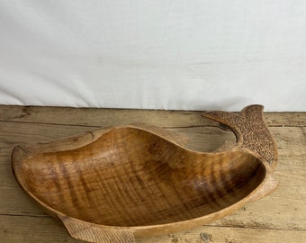 Plato O Tazón Para Servir Pescado De Madera Vintage. Buen estado