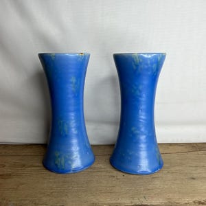 Vintage Pair Of C H Brannam Barum Pottery Large Mottled BlueVases - Devon Studio Pottery Good Condition