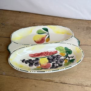 Vintage Bristolia Italian Two Section Oval Shaped Vegetable / Nibbles / Serving Dish. Fruit Design. In Good Condition