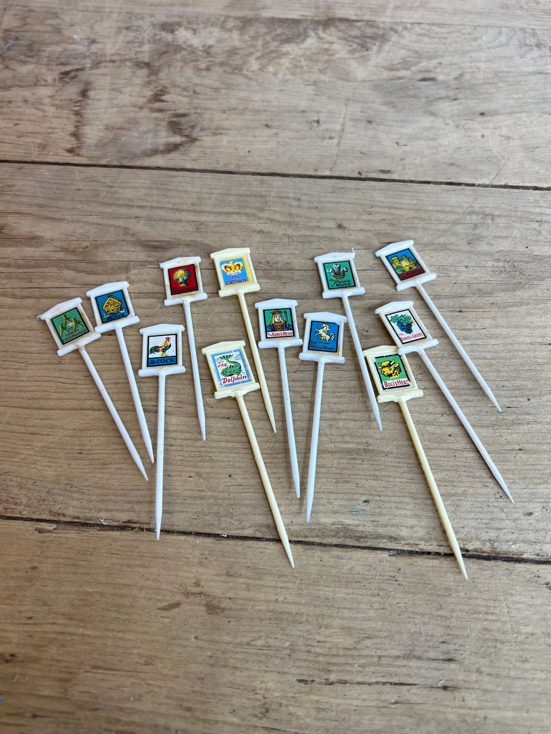 Vintage Set of 12 Plastic Cocktail Sticks. Pub Sign Design Etsy