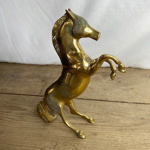 Vintage Brass Prancing Horse. Unusual Flat Faced Horse Statue.