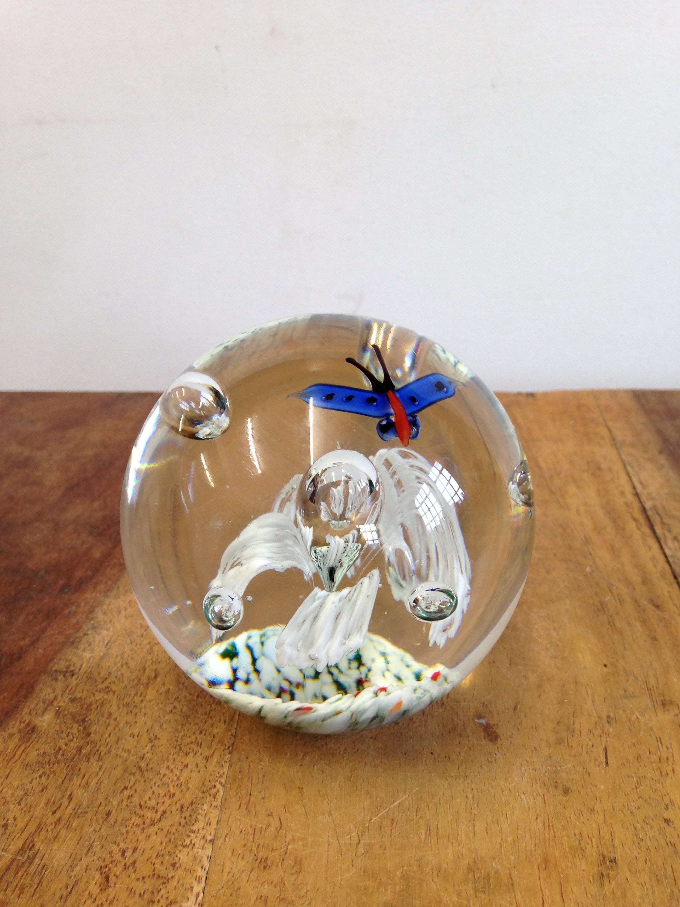 Vintage Round Clear Glass Paperweight with White Bubbles in Etsy