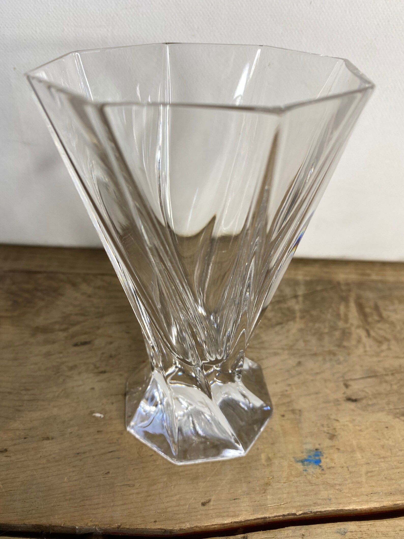 Vintage Cone Shaped Twisted Angular Clear Cut Glass Tall Vase Etsy