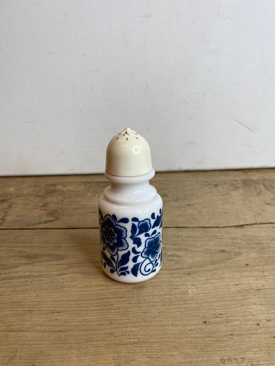 Vintage White Avon Delft Design Milk Glass Bubble Bath Bottle Very Cute