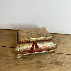Vintage handgemachte hölzerne Decoupage Box rechteckig Karte / Schmuck / Schmuck / Aufbewahrungsbox. Guter Zustand