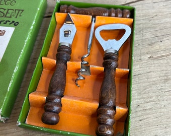 Coffret vintage de 3 outils de bar avec poignées en teck Cocktail Drink Mixology Bon état