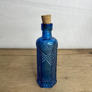 Vintage Cobalt Blue Glass Bottle With Cork. In Good Condition
