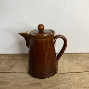 Vintage Dark Brown Glazed Langley (Denby) Coffee Pot Or Warm Milk Lidded Jug c1940 In Good Condition