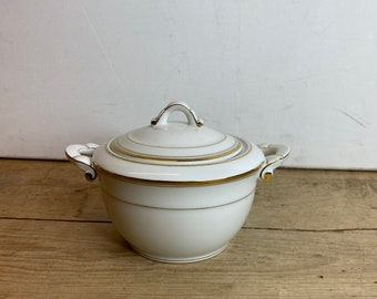 Vintage Limoge bianco e oro piccolo coperchio Tureen / Pentola in buone condizioni