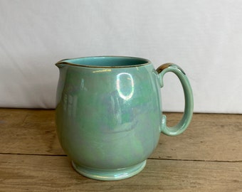 Vintage Sadler Large Pale Green Lustre 1960's Milk Jug Pitcher with Gold Edge Detail in Good Condition.