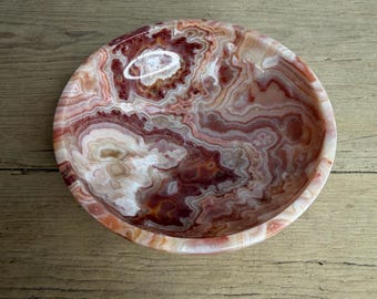 Bol de ágata y mármol ónix rosa vintage. Veta impresionante y en buen estado.