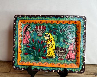 Vintage Nepalese Handpainted Traditional Paper Maiche Rectangular