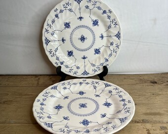 Vintage Pair of Churchill (Denmark) Blue & White 10 Inch Dinner Plates In Good Condition - some marks to the edges