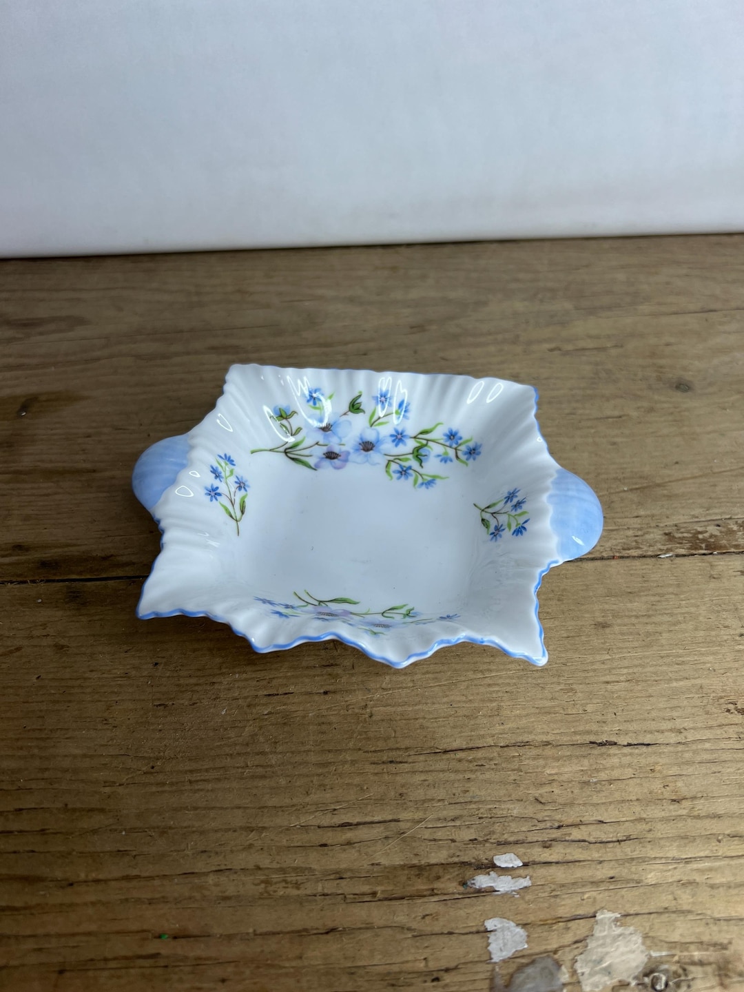 Vintage Shelley China Forget Me Not Small Square Ridge Edge Bon Bon ...