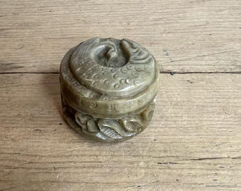 Vintage Carved Soapstone De Care Perfume Pot with Lid From India. In Good Unused Condition
