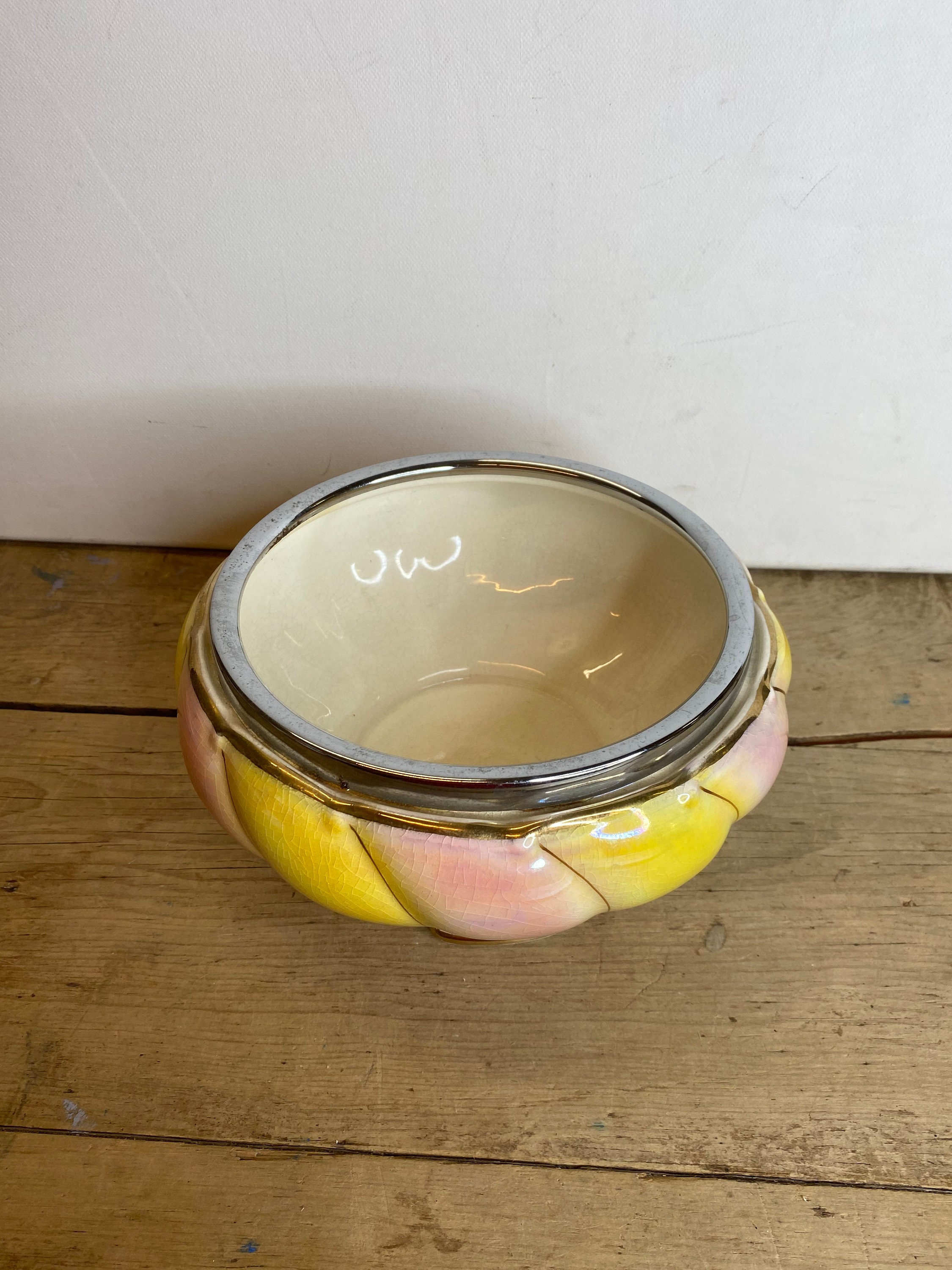 Vintage Royal Winton Grimwades Large Pink and Yellow Ripple Bowl With ...