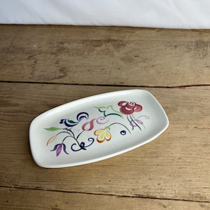 Vintage Poole Traditional Rectangular Pin Dish Pattern White with Flower and Bird Design. In Good Condition