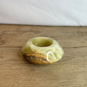 Vintage Onyx Tealight Holder. Green, White and Brown Onyx from Argentina. In Good Condition.