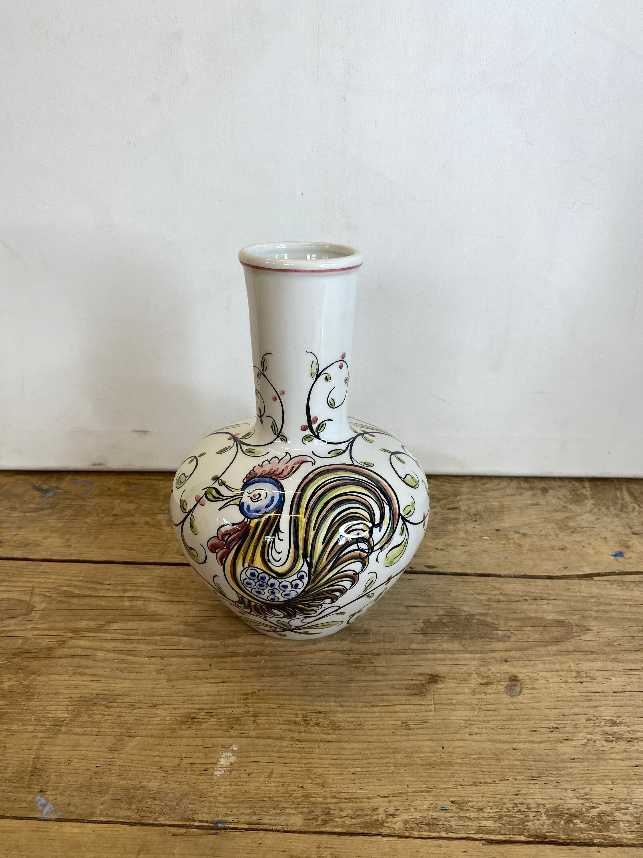 Vase floral portugais vintage - Urne en céramique peinte à la