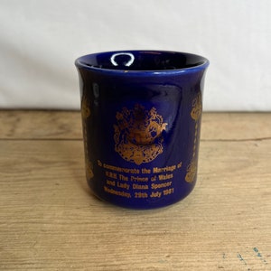 Vintage Unnamed Prince Charles and Diana Wedding 1981 - Royal Blue with Silver Portrait Mug/Cup in Good Condition