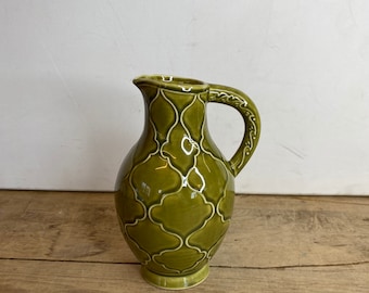 Vintage Dartmouth Devon Pottery Unusual Gaul Water Jug In Olive Green In Good Condition