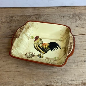 Vintage Terracotta Studio Pottery Square Dish Stylish Cockeral Pattern. In Good Condition.