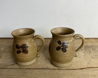 Vintage Pair of Dersingham Studio Pottery Stoneware Brown Cups Impressed Mark Mid Century Retro In Good Condition