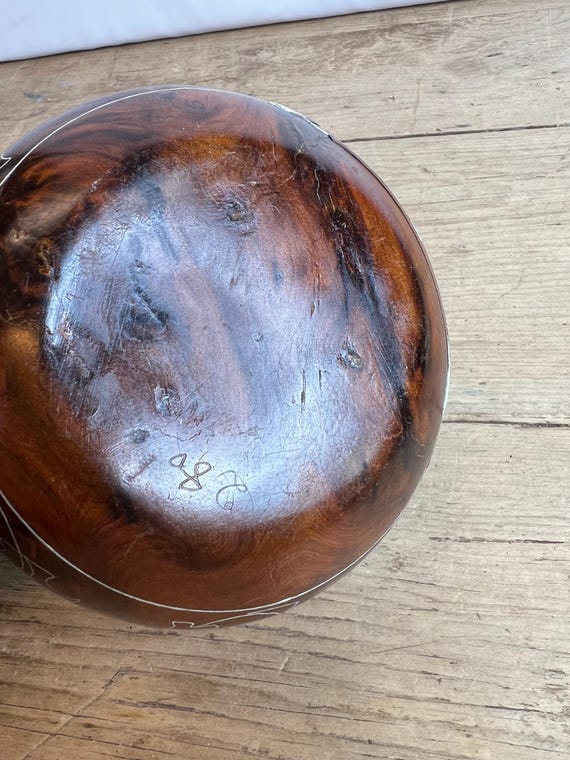 ヴィンテージの手回し象嵌木製ボウル。 - Etsy 日本