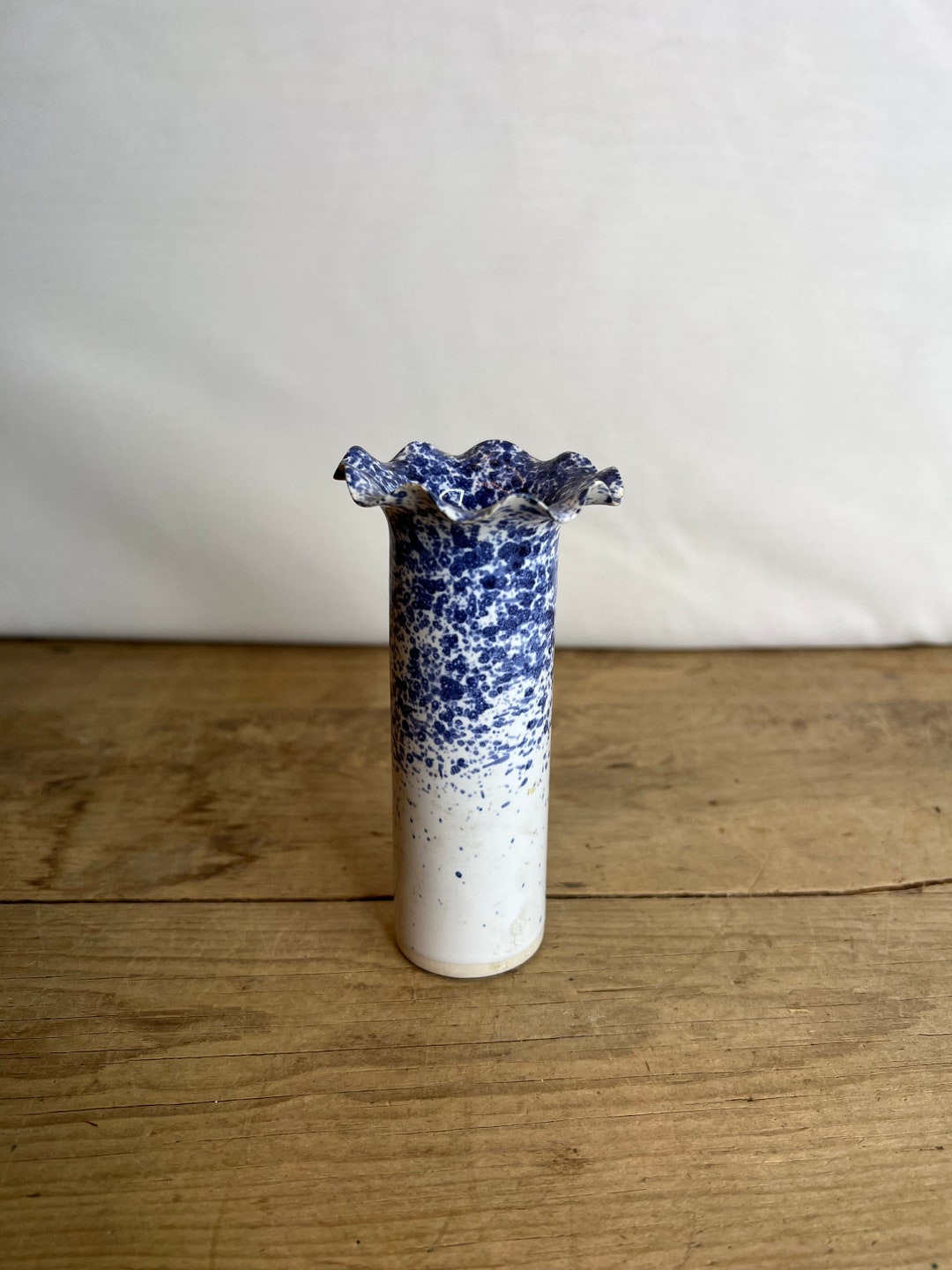 Vintage White With Bright Blue Speckled Design Small Bud Vase With ...