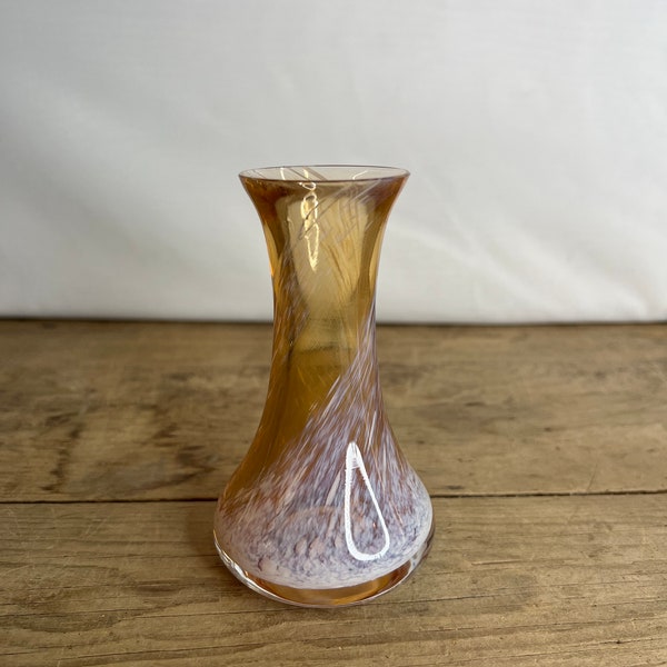 Beautiful Vintage Caithness Clear Amber and White Small Glass Vase. In Good Condition.