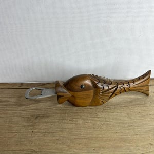 Vintage Large Wooden Fish Shaped Bottle Opener  In Good Condition