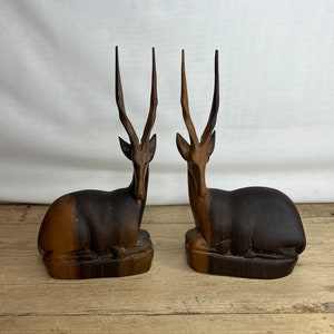 Vintage Pair Of Hand Carved Antelope Figures / Ornaments. Good Condition