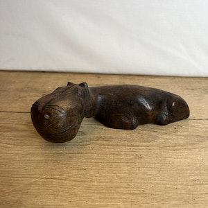 Vintage Hand Carved Wooden Hippopotamus. Lovely Patina Very Tactile.  In Good Condition