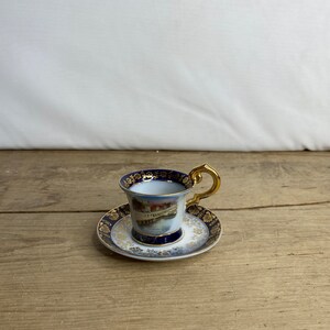 Vintage Crown PM Martinroda Made in GDR Cobalt Blue Round Cabinet Teacup and Saucer with Hamberg Design Good Condition