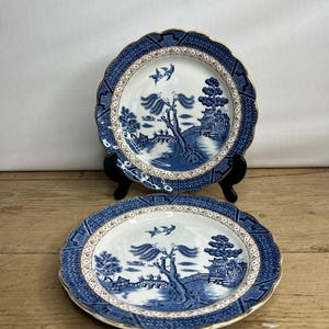 Vintage Pair of Booths Old Willow 7 inch Large Side Plates Blue and White Pattern In Good Condition