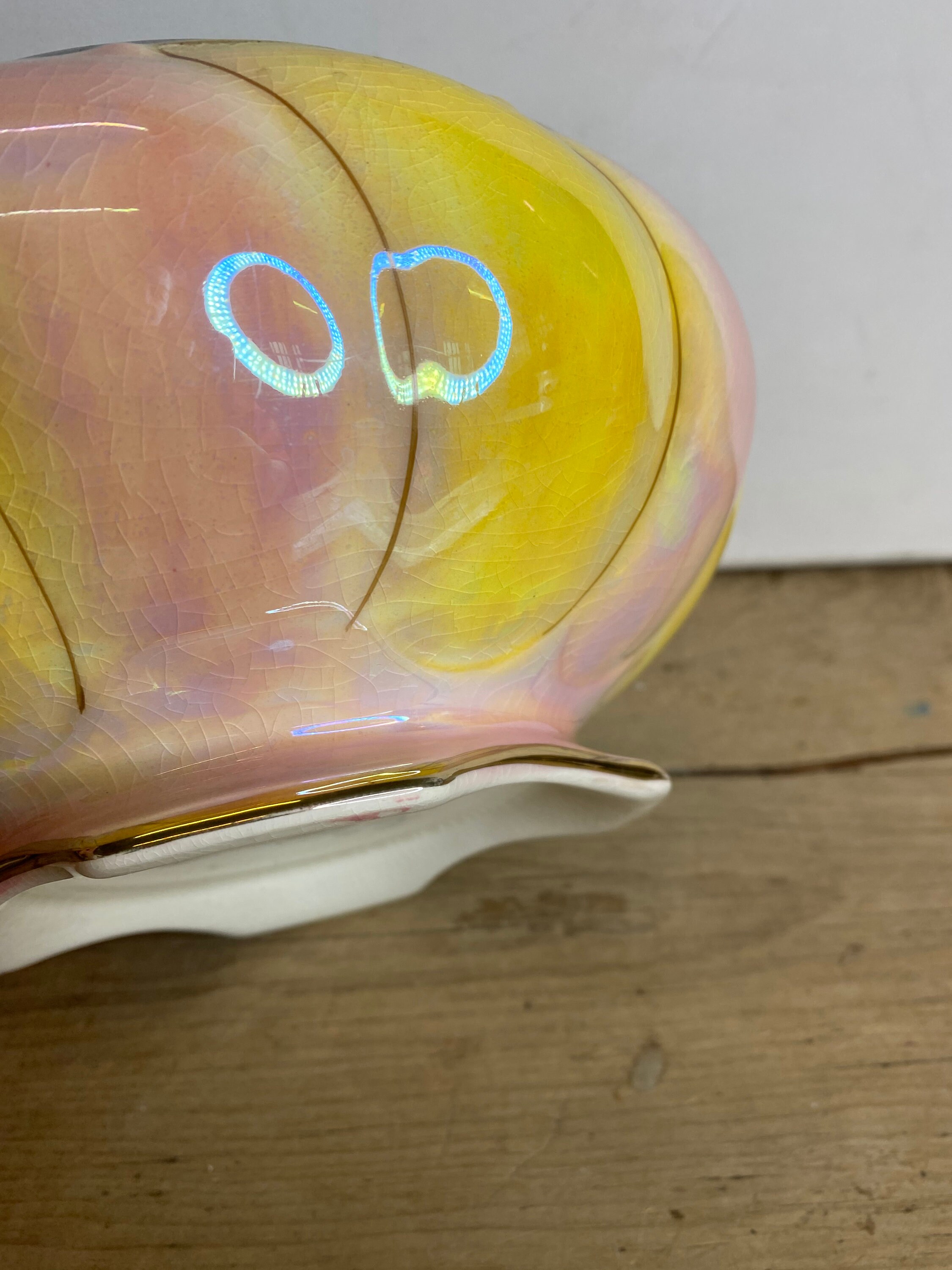 Vintage Royal Winton Grimwades Large Pink and Yellow Ripple Bowl With ...