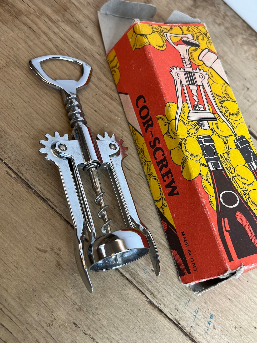 Vintage Boxed Metal Lever Type Corkscrew. Made in Italy. Very Etsy