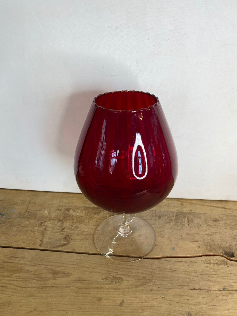 Vintage Extra Large Cherry Red Brandy Glass Slightly Ridged Etsy UK