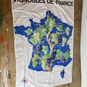 vintage 1979 Torchon 100% Coton Vignobles De France Vin / Raisin Vignoble Carte de France en bon état - petite marque près du libellé