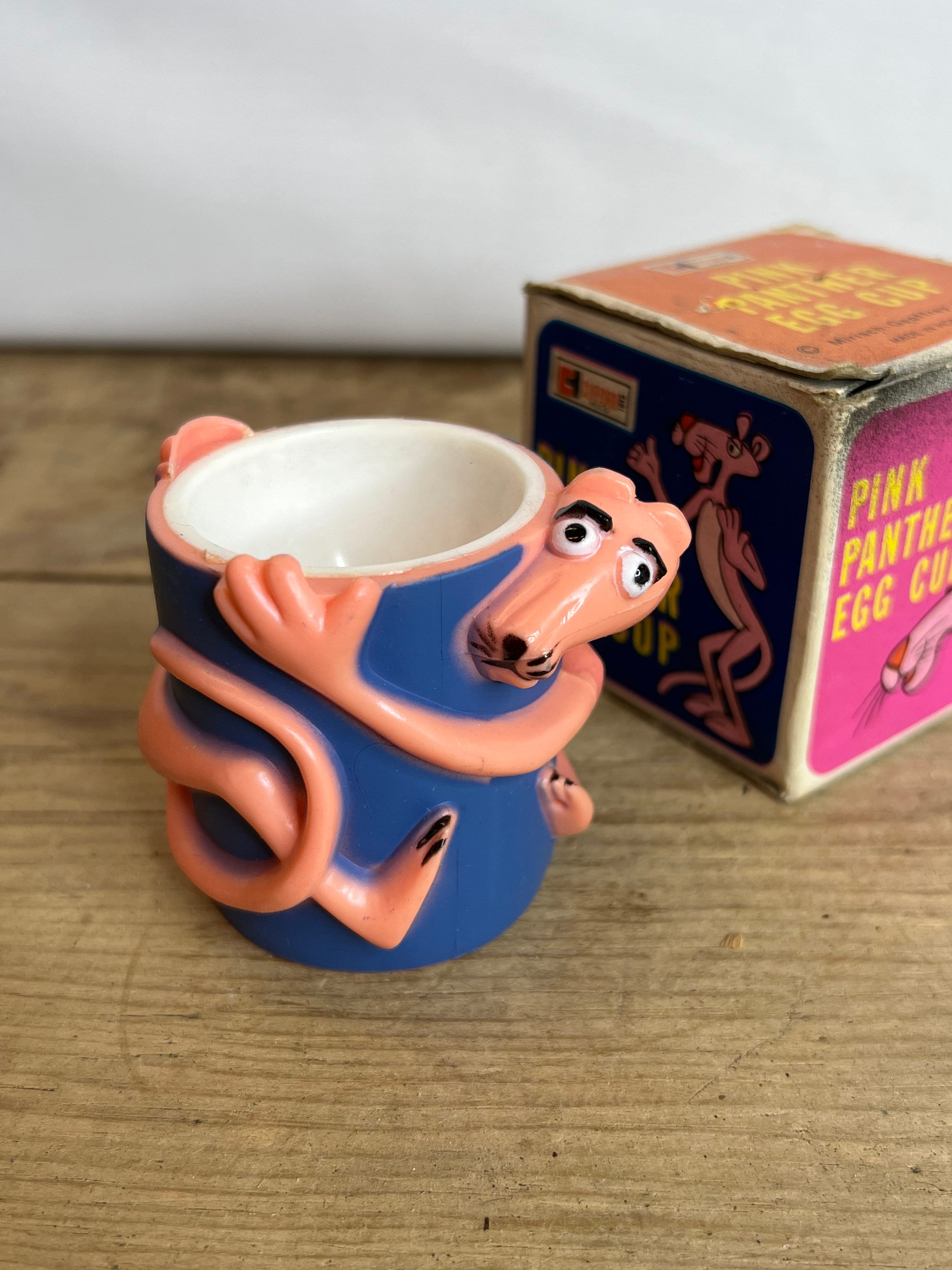 Vintage Boxed Pink Panther 1974 Plastic Egg Cup Hong Kong Made in