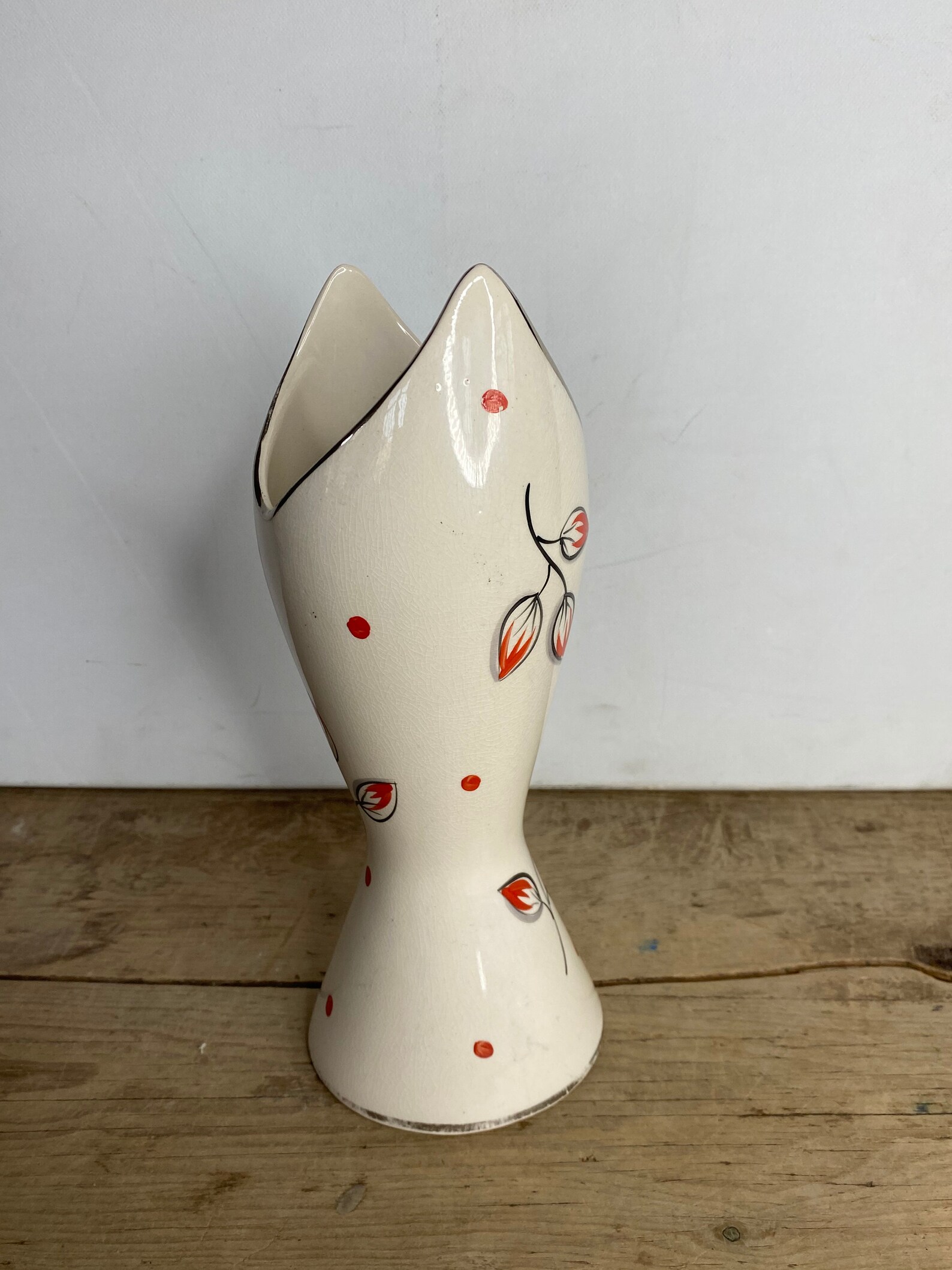 Vintage Arthur Wood Jug 1930's White Vase With Red Leaf Etsy UK