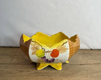 Vintage Falcon Ware  Shallow Bulb Bowl / Planter Yellow and Orange Fruit Tree Design - In Good Condition
