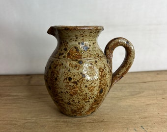 Vintage Studio Pottery Brown / Beige Mottled Design Small Jug. Stamped but not found. Good Condition