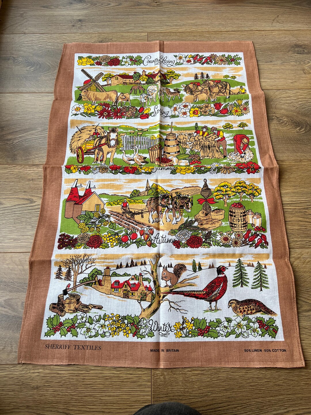 Vintage Sherriff Textiles Unused 50% Cotton Linen Mix Tea Towel
