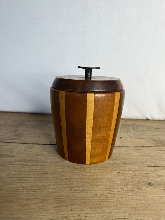 Vintage Lancraft Wooden Biscuit Barrel With White Plastic Etsy UK