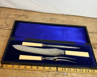 Vintage Carving Set. Knife, Fork and Sharpening Steel By Sutherland & Rhoden. Celluloid Handles.