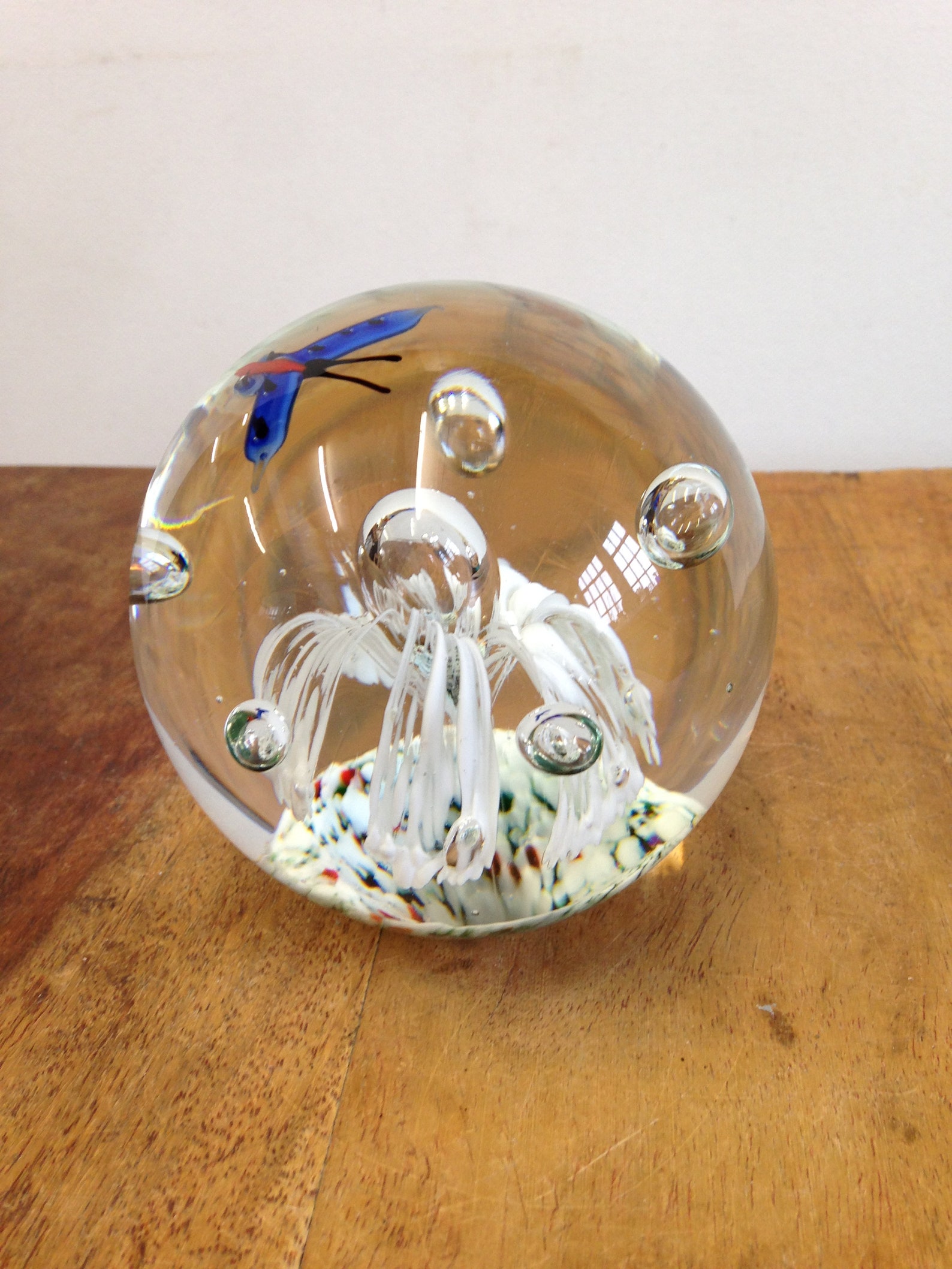 Vintage Round Clear Glass Paperweight With White Bubbles in Etsy