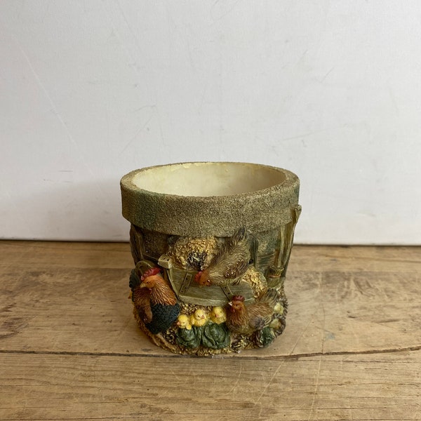 Vintage Shudehill Farmyard Design Small Plant Pot with Chicken and Flowers. Good Condition.