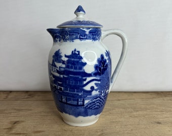 Vintage Burleigh Ware Old Willow Hot Water / Coffee Pot Traditional Blue and White Pattern in Good Condition